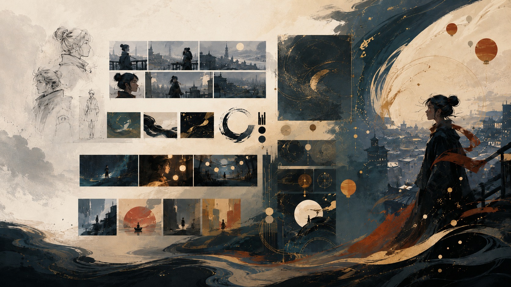 Animated concepts: una moodboard visiva con concept art, atmosfera e sviluppo narrativo.